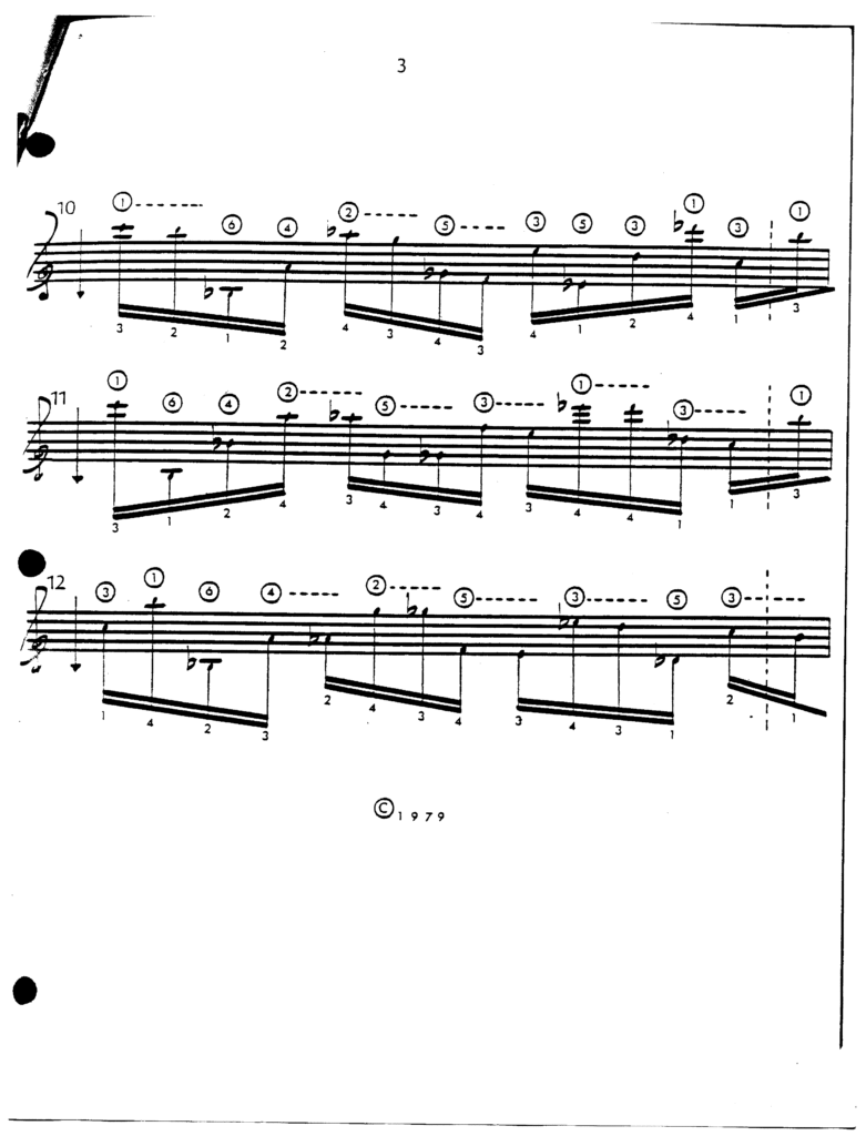 12 forms for a chromatic scale with octave displacements as taught by Pat Martino. The arrow at the beginning of each line says whether it’s an ascending or descending chromatic scale.