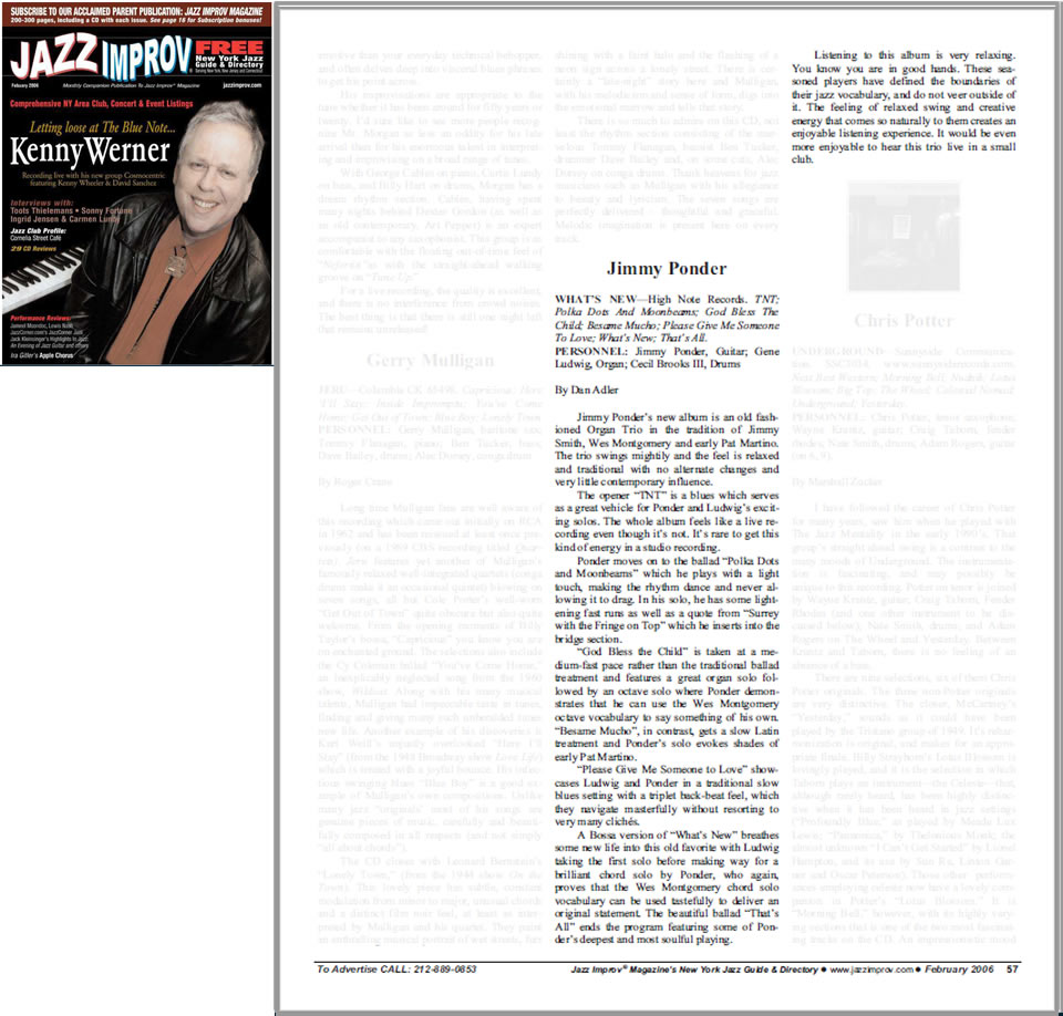 Jimmy Ponder CD Review by Dan Adler,