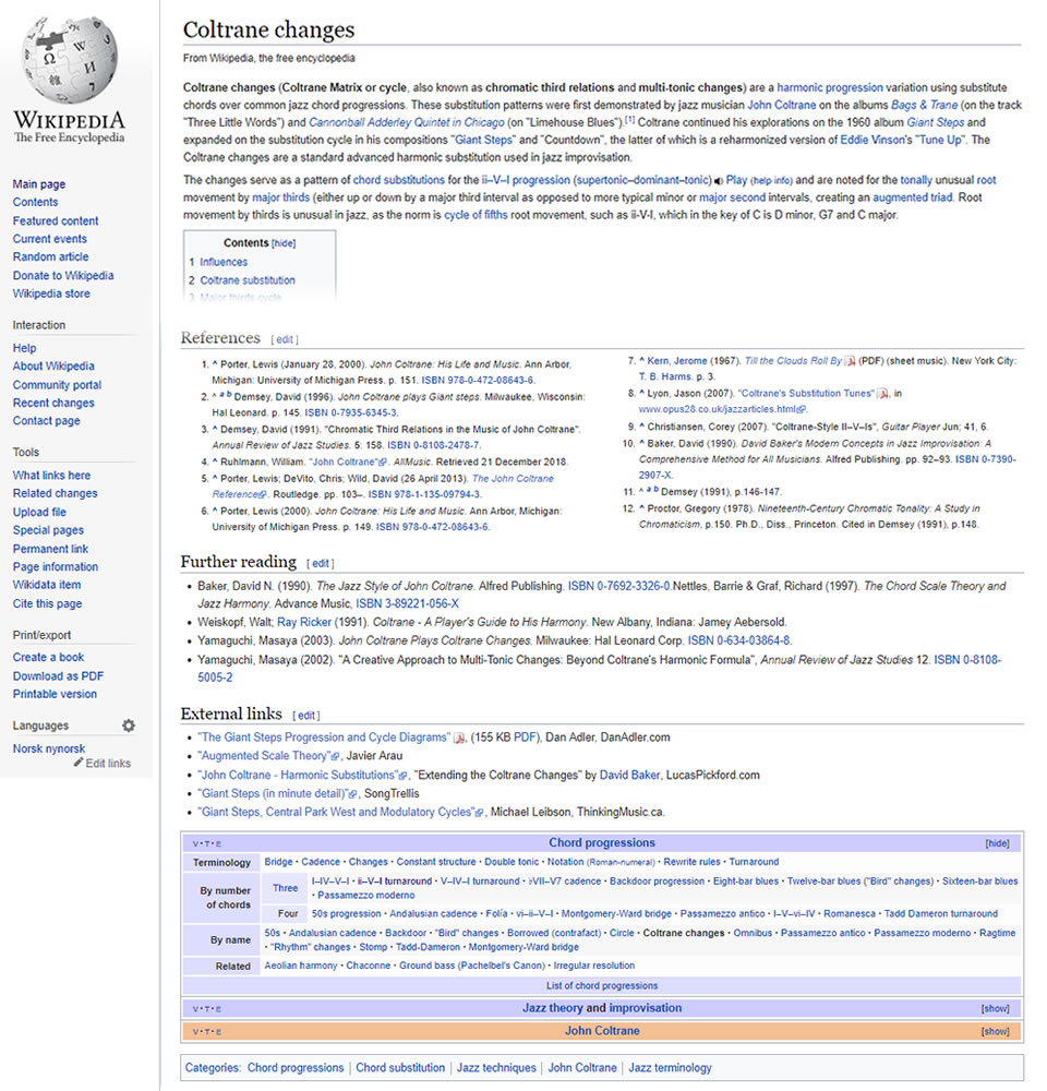 WikiPedia mentions Dan Adler's Cycles article in two entries: Interval Cycle and Coltrane Changes.